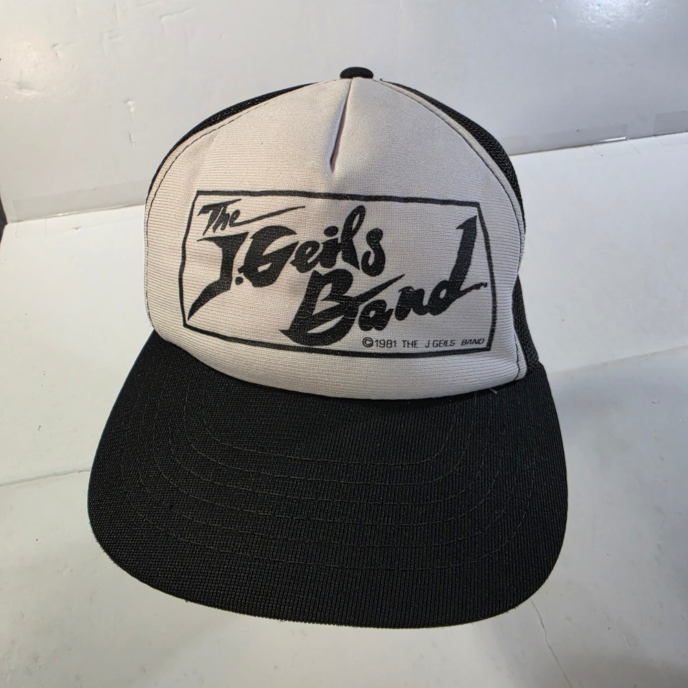 Vintage 1981 The J Geils Band Trucker Hat Black White Mesh Snapback Concert Cap